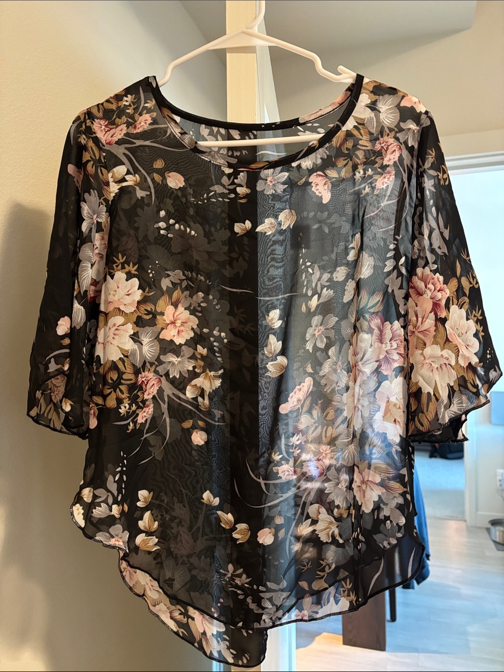 Floral Sheer Black Blouse - Women's Elegant Layered Top